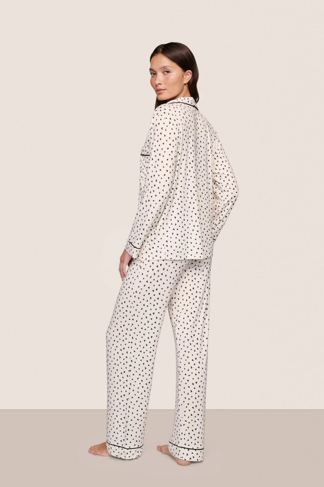 Gisele Printed Long PJ Set Heart to Heart Black