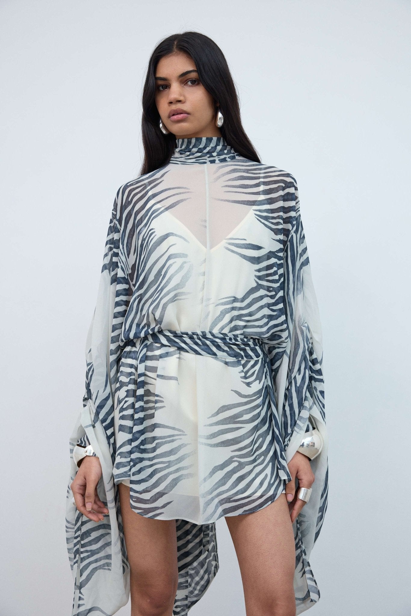 Nila Mini Dress in Zebra Printed Chiffon