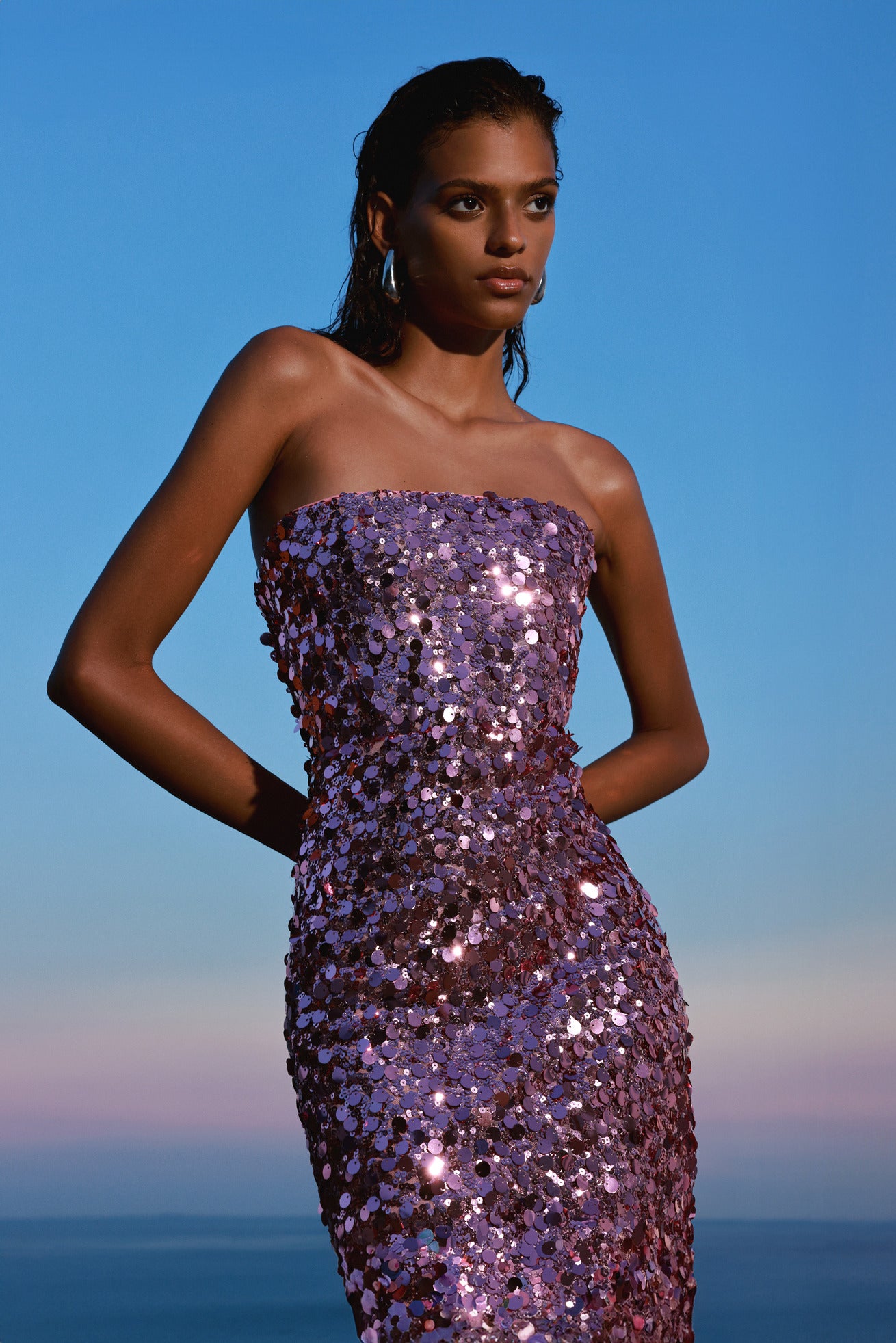 Farah Blush Sequin Strapless Gown