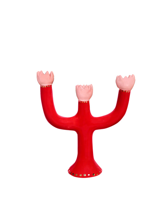 Tulip candle holder Red Pink & Gold