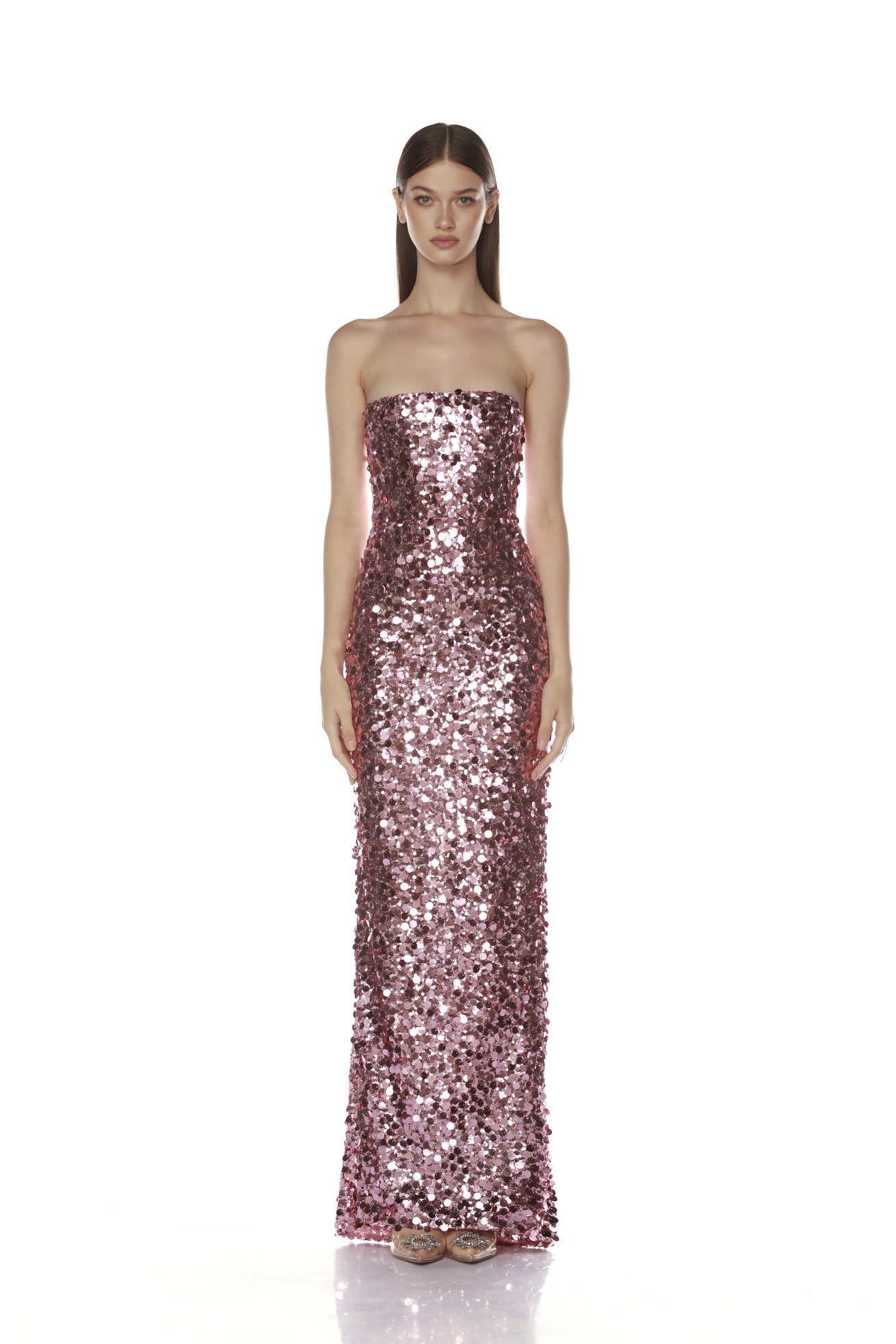Farah Blush Sequin Strapless Gown
