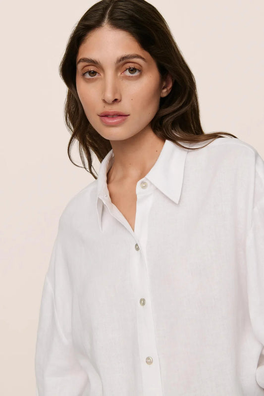 Linen Relaxed Sleeve Top Off-White