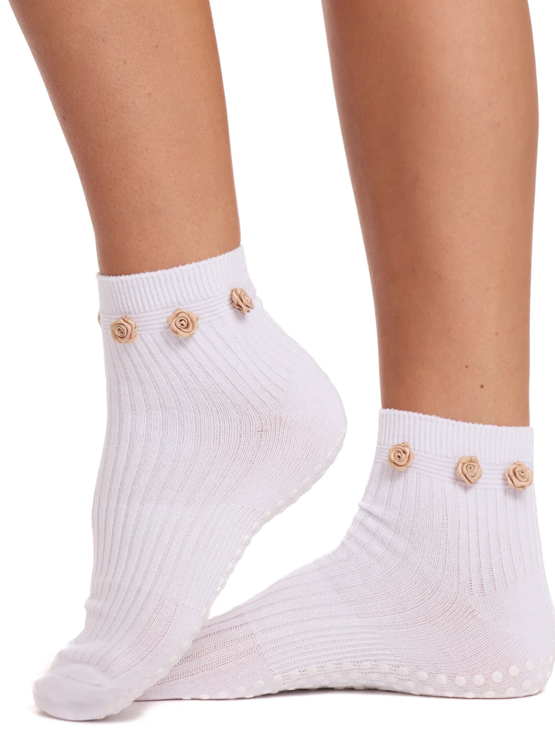 White Flower Grip Socks