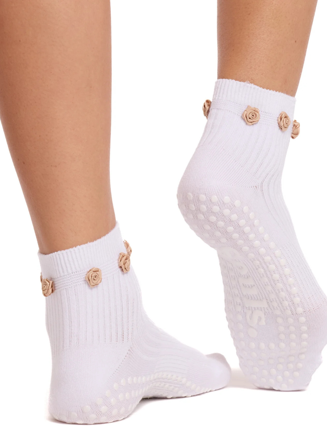White Flower Grip Socks