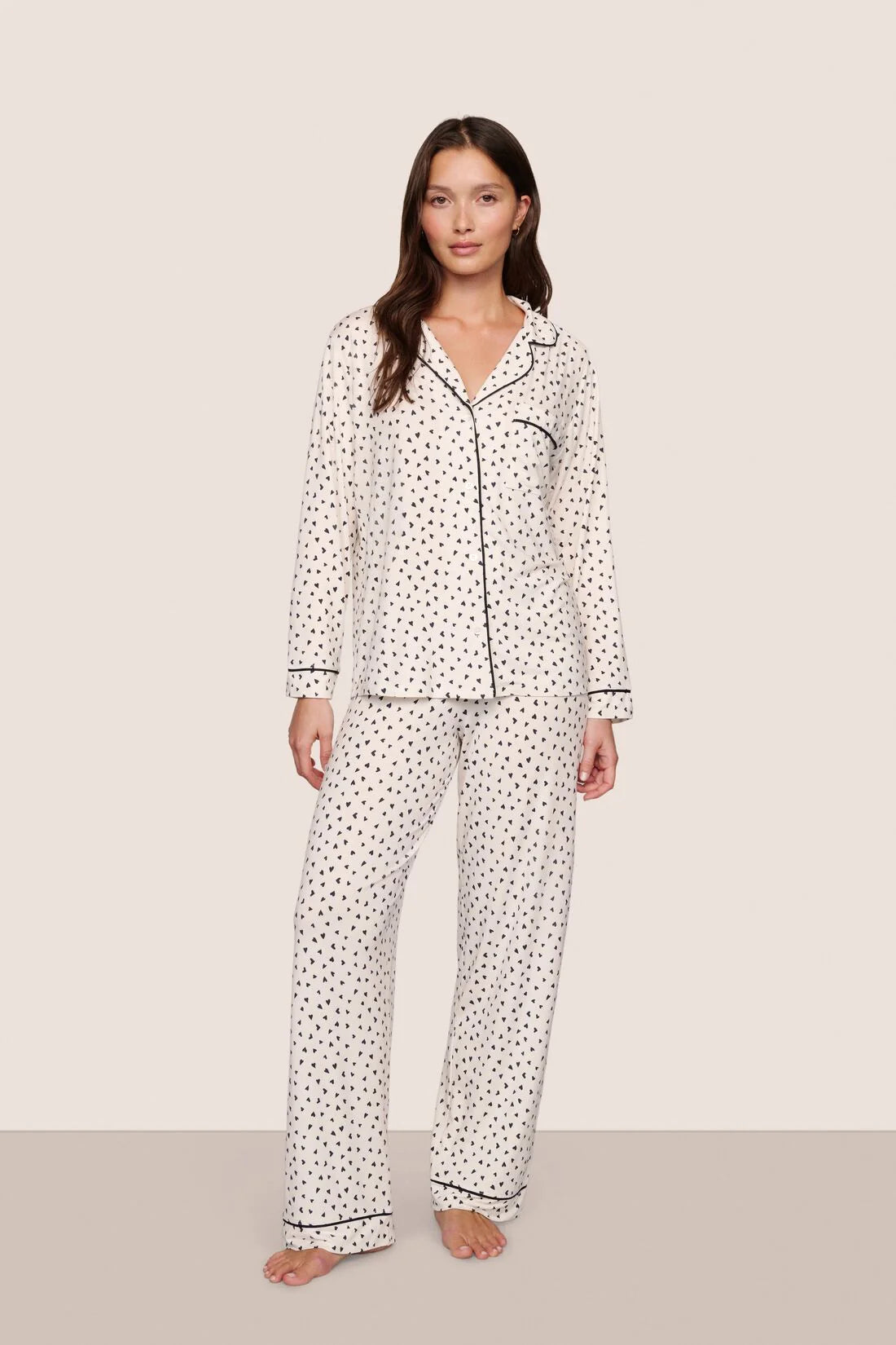 Gisele Printed Long PJ Set Heart to Heart Black