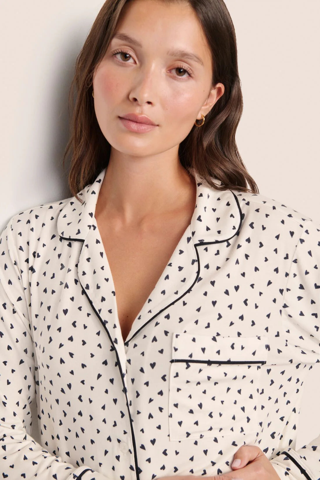Gisele Printed Long PJ Set Heart to Heart Black