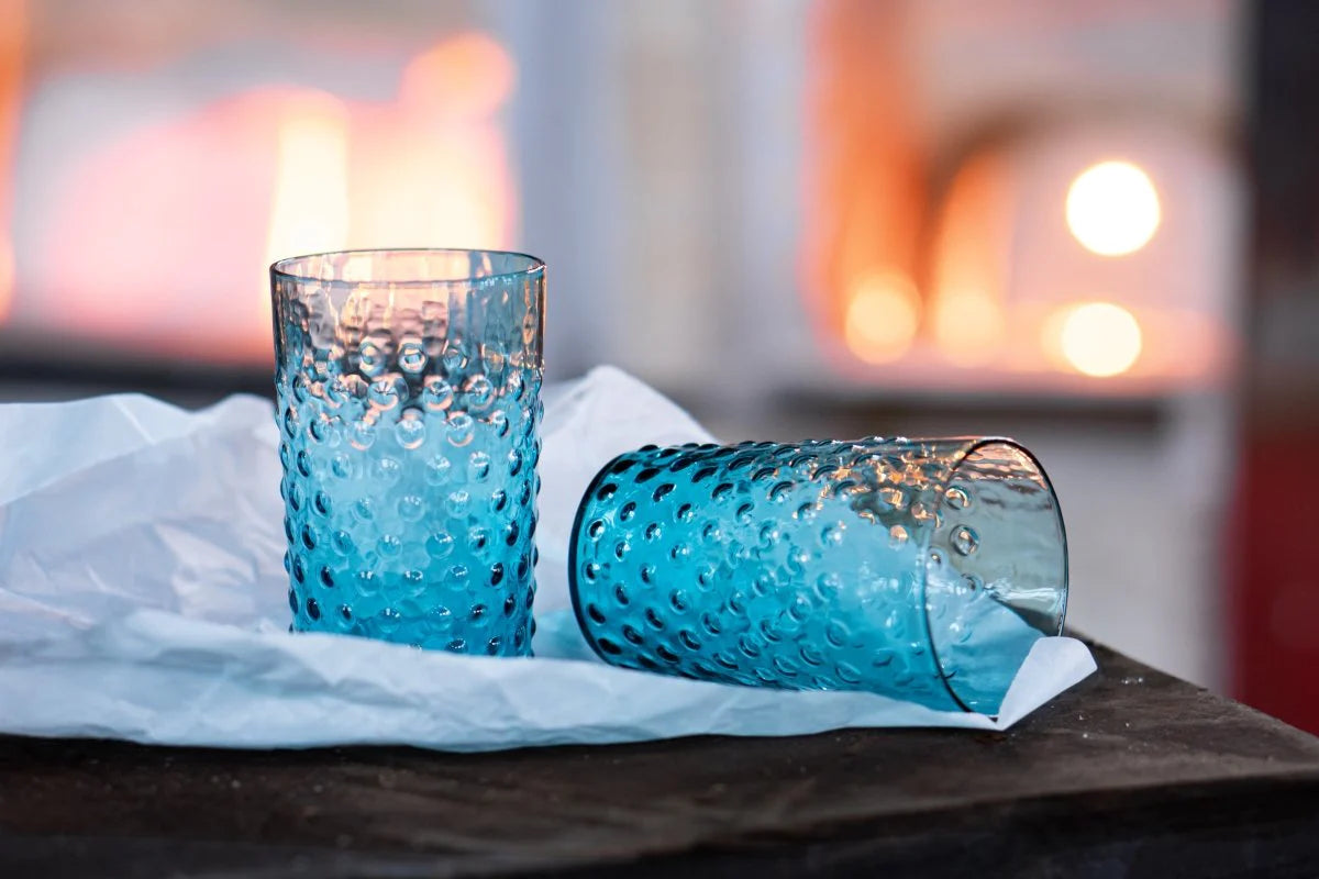 AQUAMARINE HOBNAIL TUMBLERS (Set of 6)
