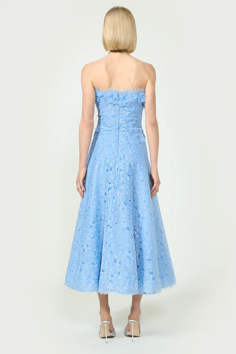 Anessa Embroidered Organza Strapless Midi Dress