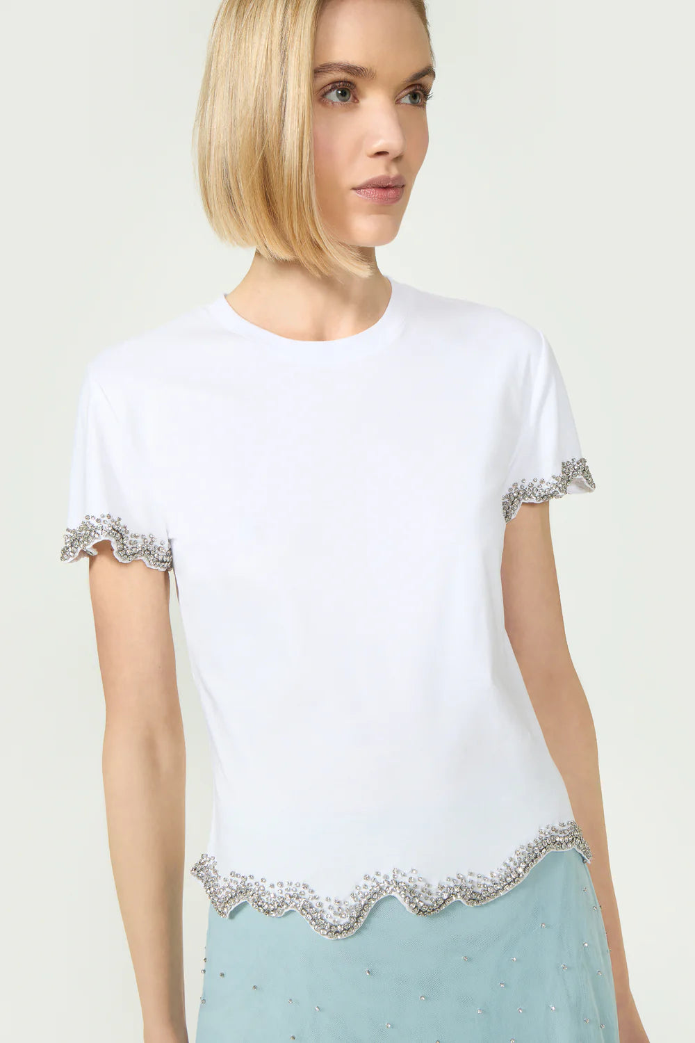 Linna Crystal Wave Embellished Cotton Top