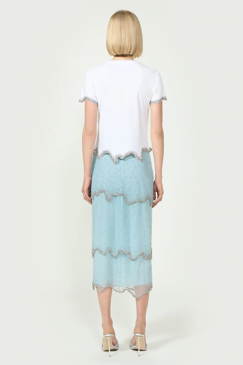 Linna Crystal Wave Embellished Cotton Top