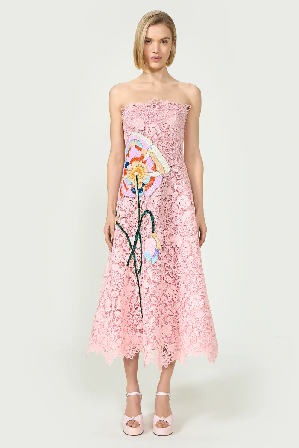 Marina Corded Lace Strapless Gown